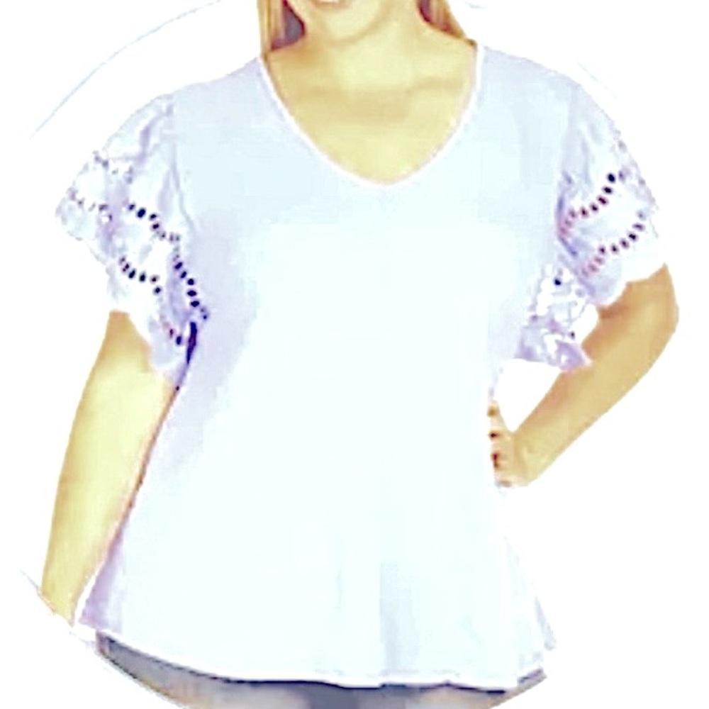 NEW! Cure. brand cream v-neck flutter eyelet short sleeve top